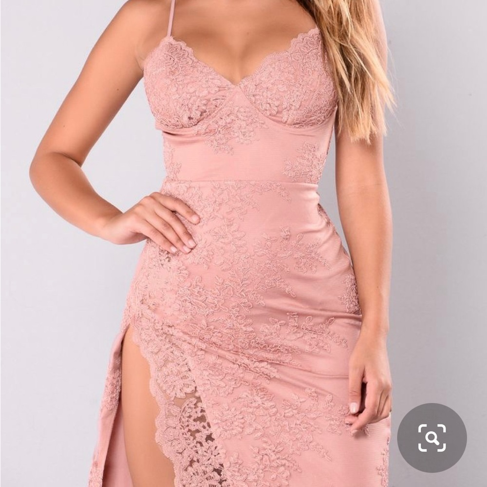 Fashion Nova Blush Pink Lace Slit Prom Dress